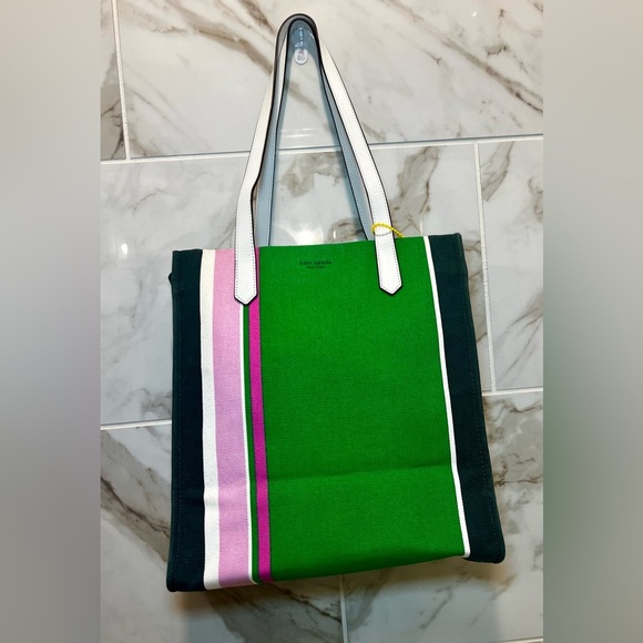 KATE SPADE Green and Pink Striped Tote - EUC - Picture 2 of 15